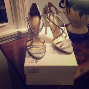 Belle by Badgley Mischka silver sparkle sandals